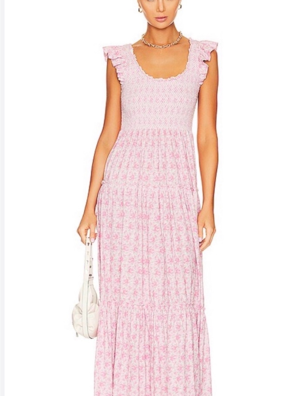 Loveshackfancy Smocked Chessie Pink Ruffle Sleeve Maxi Dress - rose patch XS